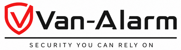 Van-Alarm logo with a red shield icon on a white background